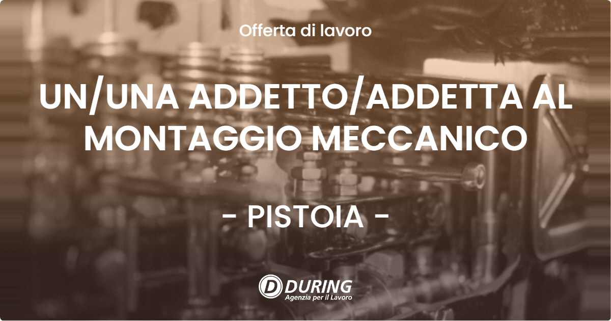 OFFERTA LAVORO - UN/UNA ADDETTO/ADDETTA AL MONTAGGIO MECCANICO - PISTOIA (PT)
