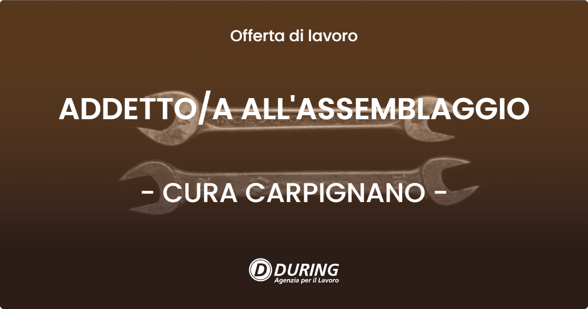 OFFERTA LAVORO - ADDETTOA ALL'ASSEMBLAGGIO - CURA CARPIGNANO