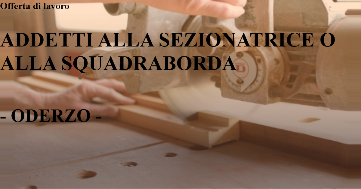 OFFERTA LAVORO - ADDETTI ALLA SEZIONATRICE O ALLA SQUADRABORDA - ODERZO (TV)