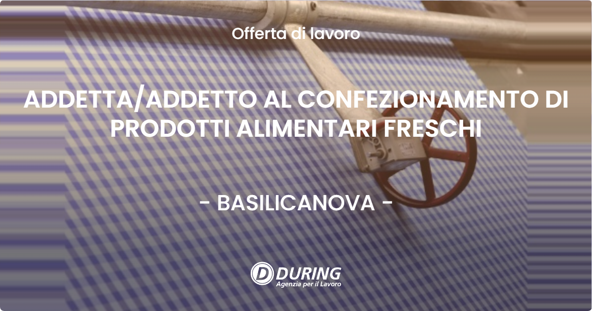 OFFERTA LAVORO - ADDETTA/ADDETTO AL CONFEZIONAMENTO DI PRODOTTI ALIMENTARI FRESCHI - BASILICANOVA (PR)