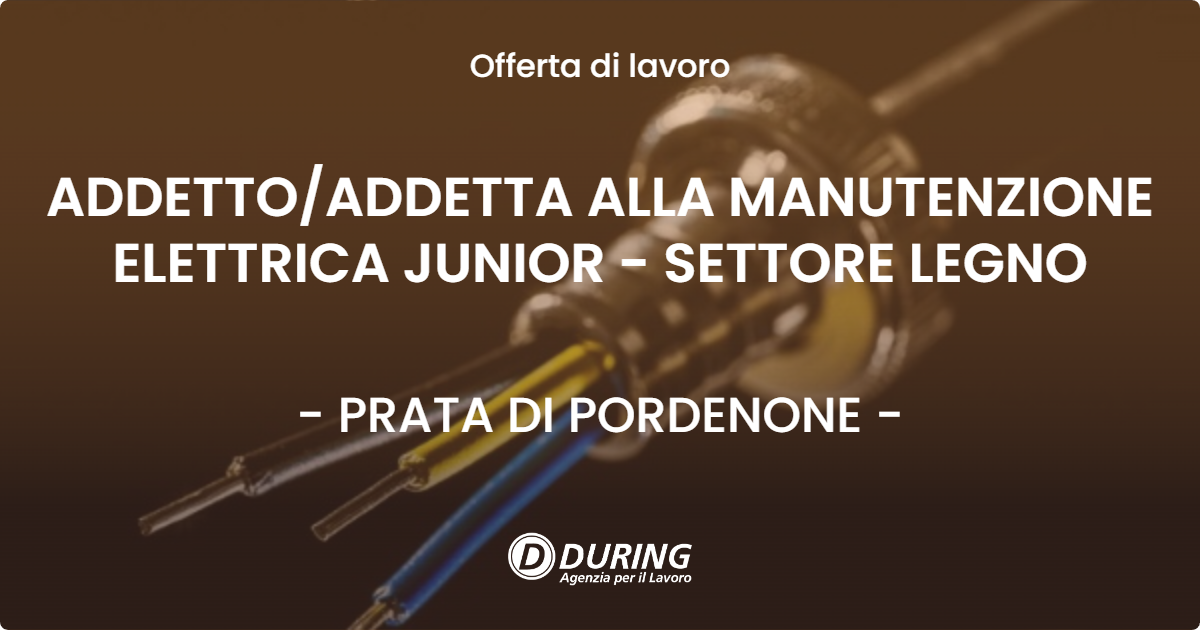 OFFERTA LAVORO - ADDETTO/ADDETTA ALLA MANUTENZIONE ELETTRICA JUNIOR - SETTORE LEGNO - PRATA DI PORDENONE (PN)