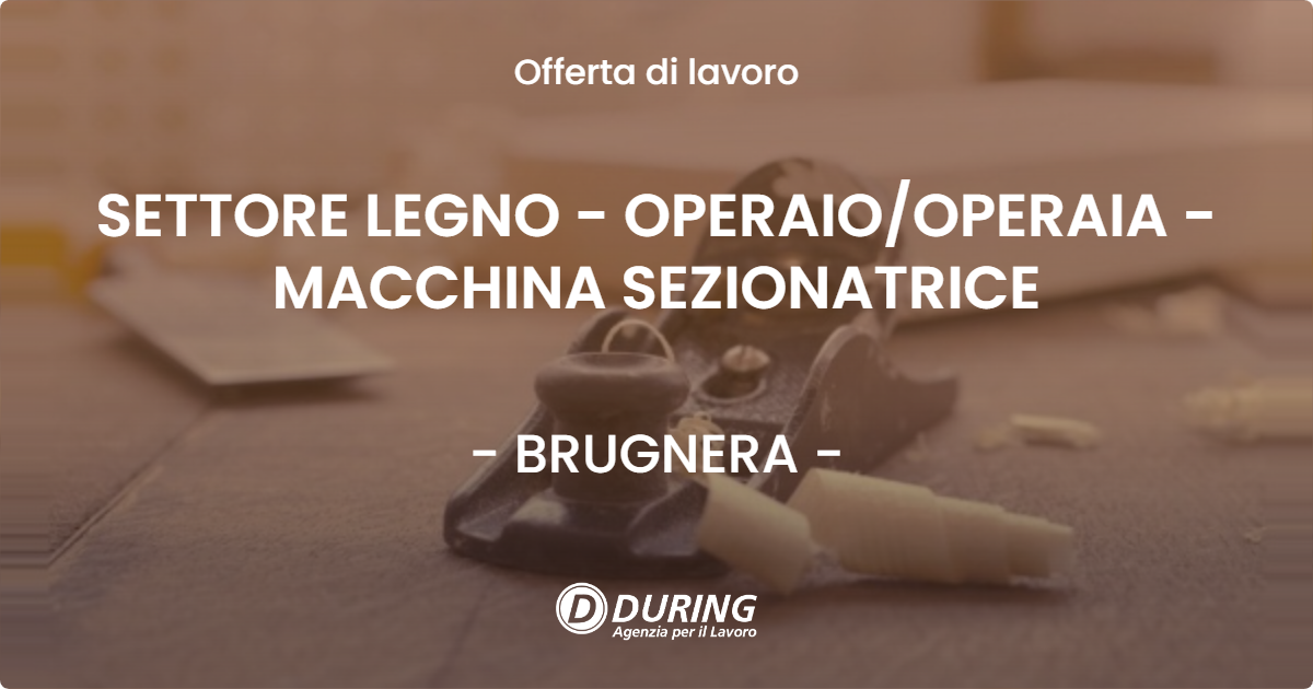 OFFERTA LAVORO - SETTORE LEGNO - OPERAIO/OPERAIA - MACCHINA SEZIONATRICE - BRUGNERA (PN)