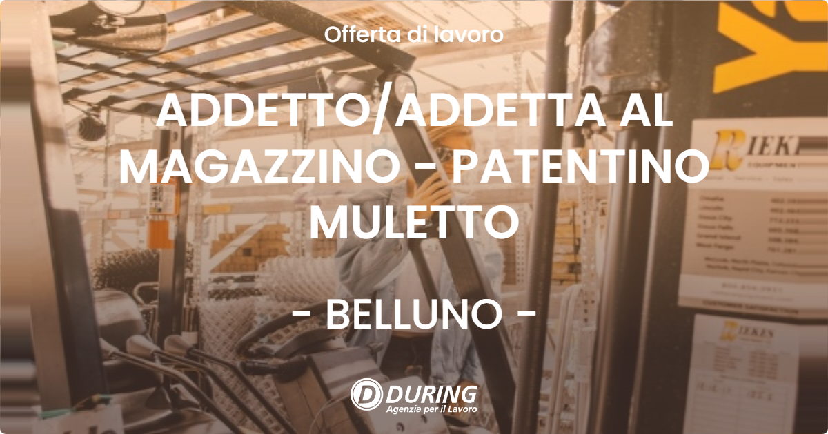 OFFERTA LAVORO - ADDETTO/ADDETTA AL MAGAZZINO - PATENTINO MULETTO - BELLUNO (BL)