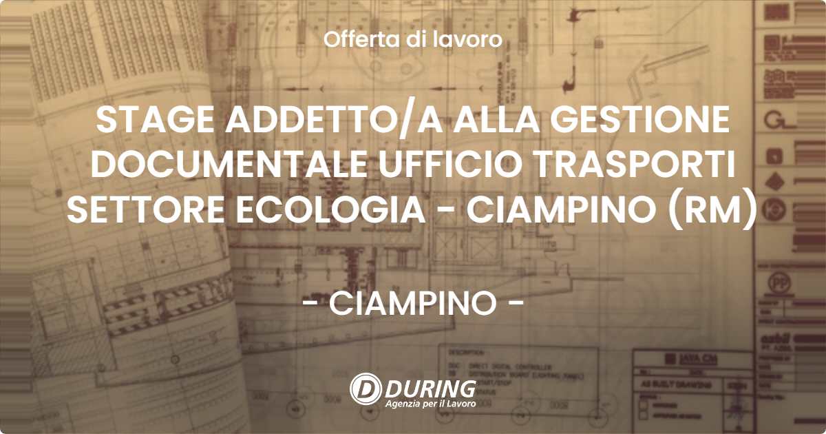 OFFERTA LAVORO - STAGE ADDETTO/A ALLA GESTIONE DOCUMENTALE UFFICIO TRASPORTI SETTORE ECOLOGIA - CIAMPINO (RM) - CIAMPINO (Roma)