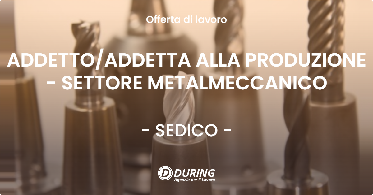 OFFERTA LAVORO - ADDETTO/ADDETTA ALLA PRODUZIONE - SETTORE METALMECCANICO - SEDICO (BL)