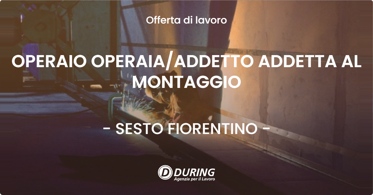 OFFERTA LAVORO - OPERAIO OPERAIA/ADDETTO ADDETTA AL MONTAGGIO - SESTO FIORENTINO (FI)