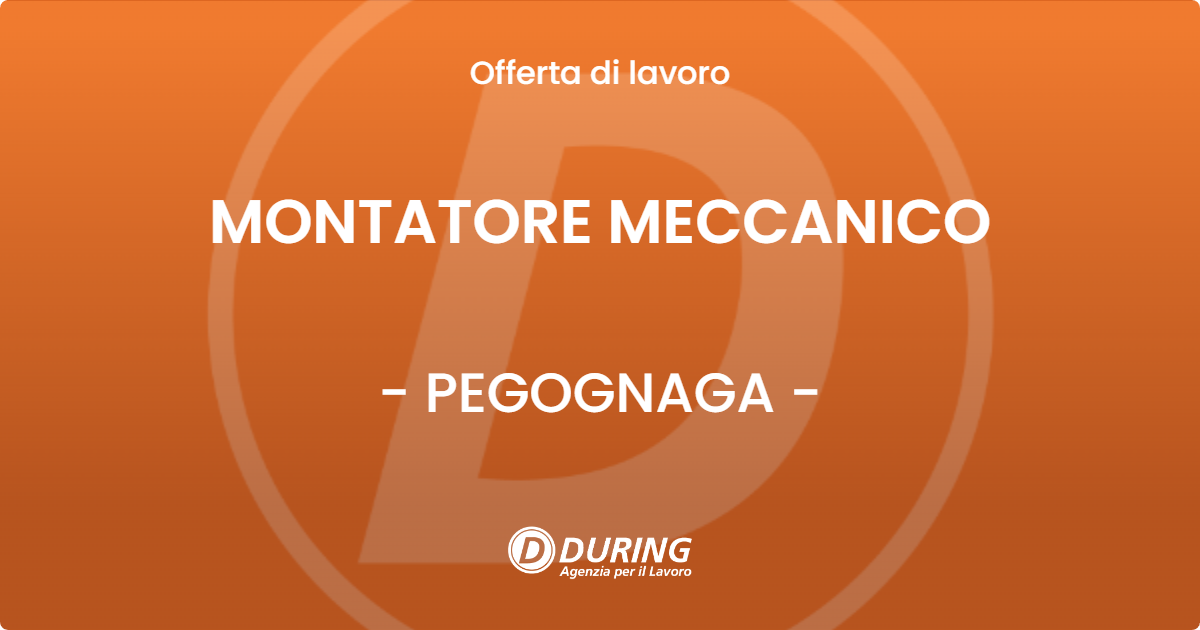OFFERTA LAVORO - MONTATORE MECCANICO - PEGOGNAGA