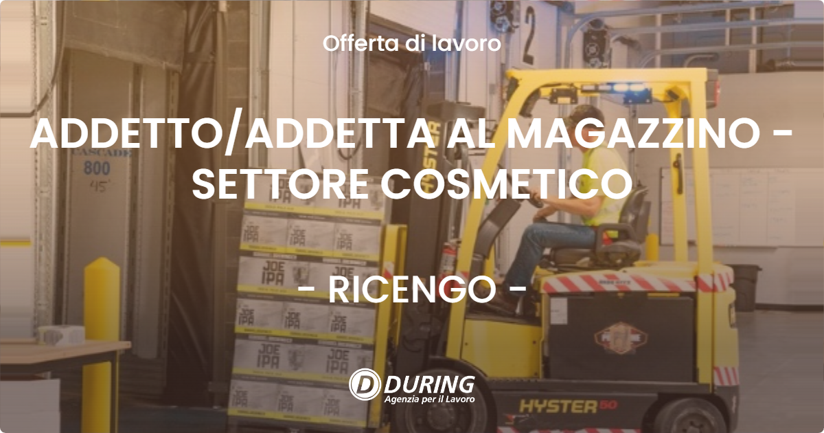 OFFERTA LAVORO - ADDETTO/ADDETTA AL MAGAZZINO - SETTORE COSMETICO - RICENGO (CR)