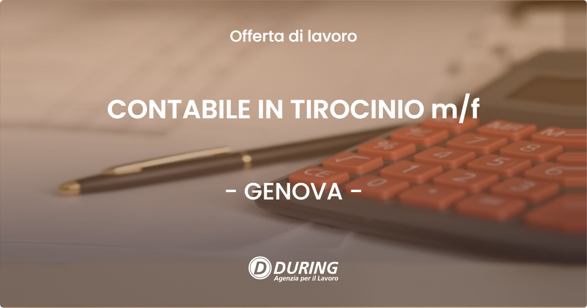 OFFERTA LAVORO - CONTABILE IN TIROCINIO mf - GENOVA
