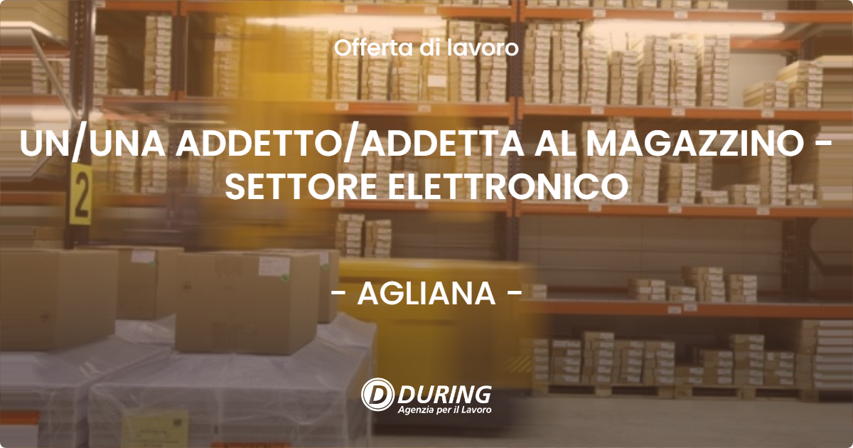 OFFERTA LAVORO - UN/UNA ADDETTO/ADDETTA AL MAGAZZINO - SETTORE ELETTRONICO - AGLIANA (PT)