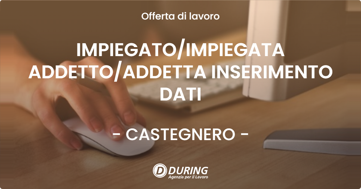 OFFERTA LAVORO - IMPIEGATO/IMPIEGATA ADDETTO/ADDETTA INSERIMENTO DATI - CASTEGNERO (VI)