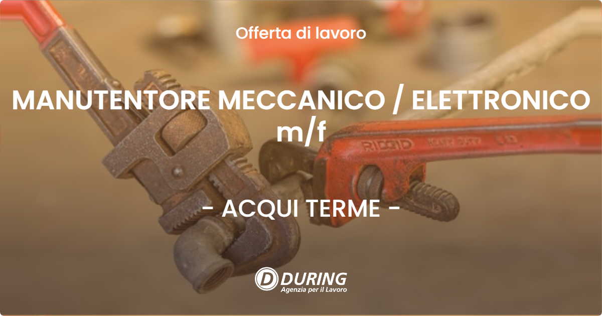 OFFERTA LAVORO - MANUTENTORE MECCANICO / ELETTRONICO m/f - ACQUI TERME (AL)