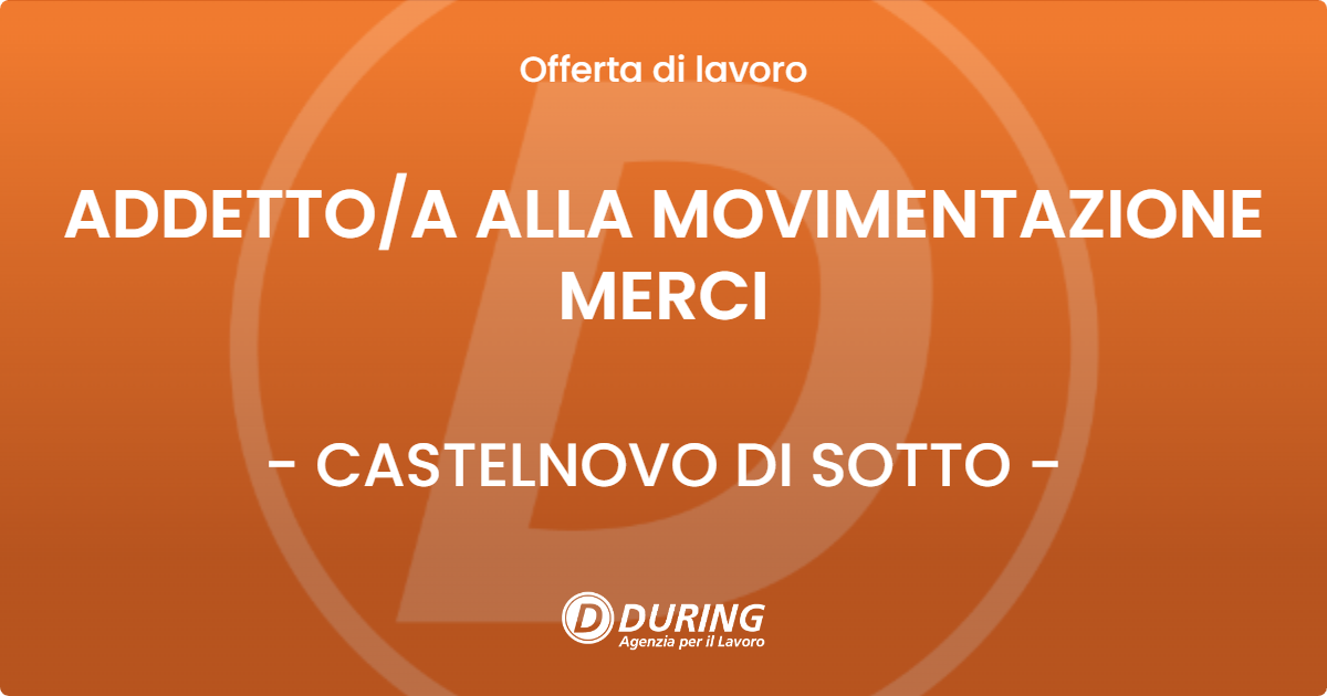OFFERTA LAVORO - ADDETTO/A ALLA MOVIMENTAZIONE MERCI - CASTELNOVO DI SOTTO (RE)