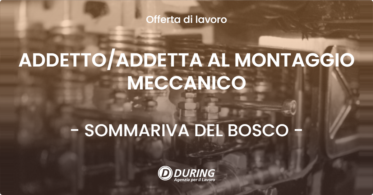 OFFERTA LAVORO - ADDETTOADDETTA AL MONTAGGIO MECCANICO - SOMMARIVA DEL BOSCO