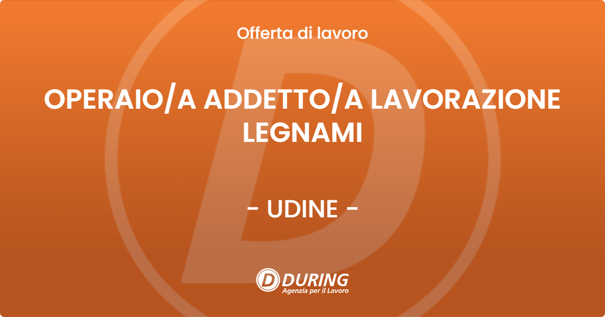 OFFERTA LAVORO - OPERAIO/A ADDETTO/A LAVORAZIONE LEGNAMI - UDINE (UD)