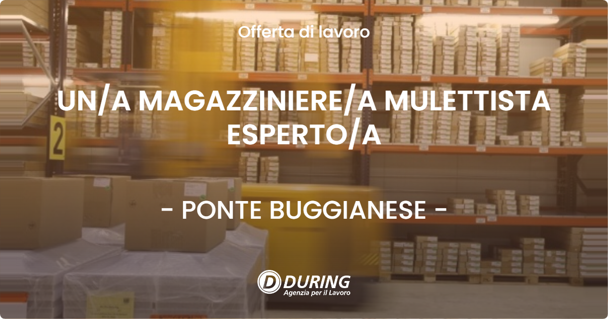 OFFERTA LAVORO - UN/A MAGAZZINIERE/A MULETTISTA ESPERTO/A - PONTE BUGGIANESE (PT)