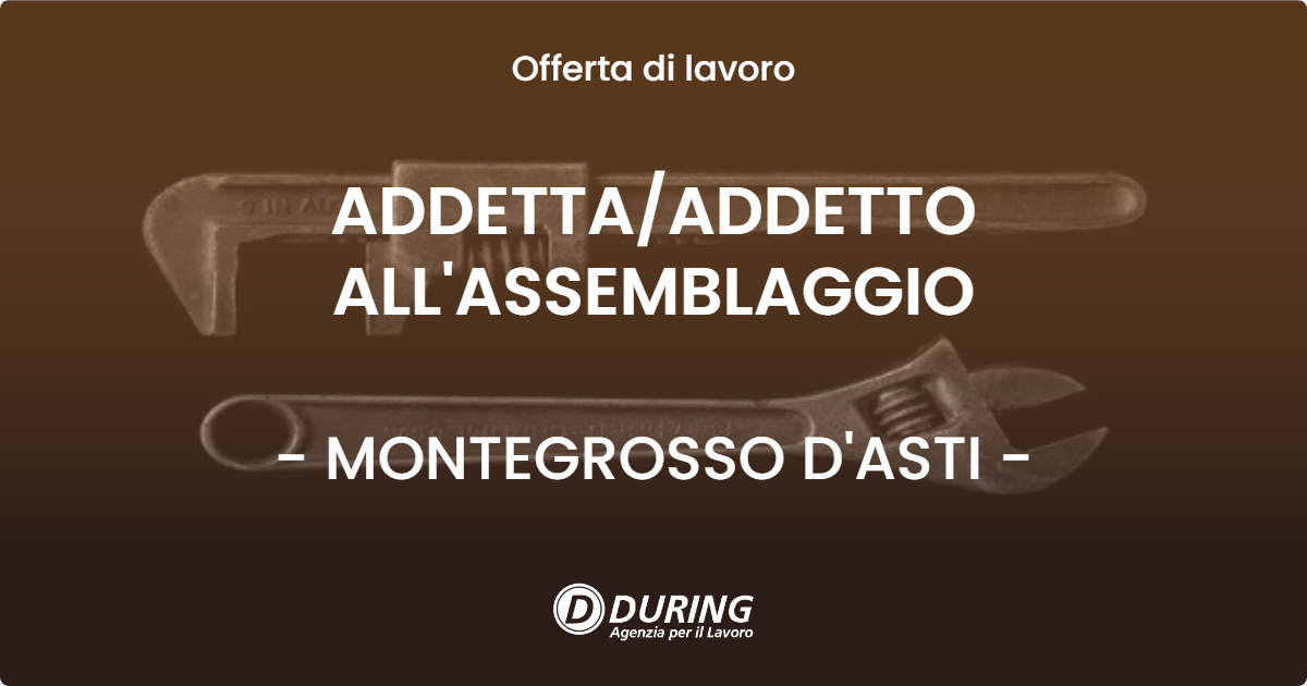 OFFERTA LAVORO - ADDETTA/ADDETTO ALL'ASSEMBLAGGIO - MONTEGROSSO D'ASTI (AT)