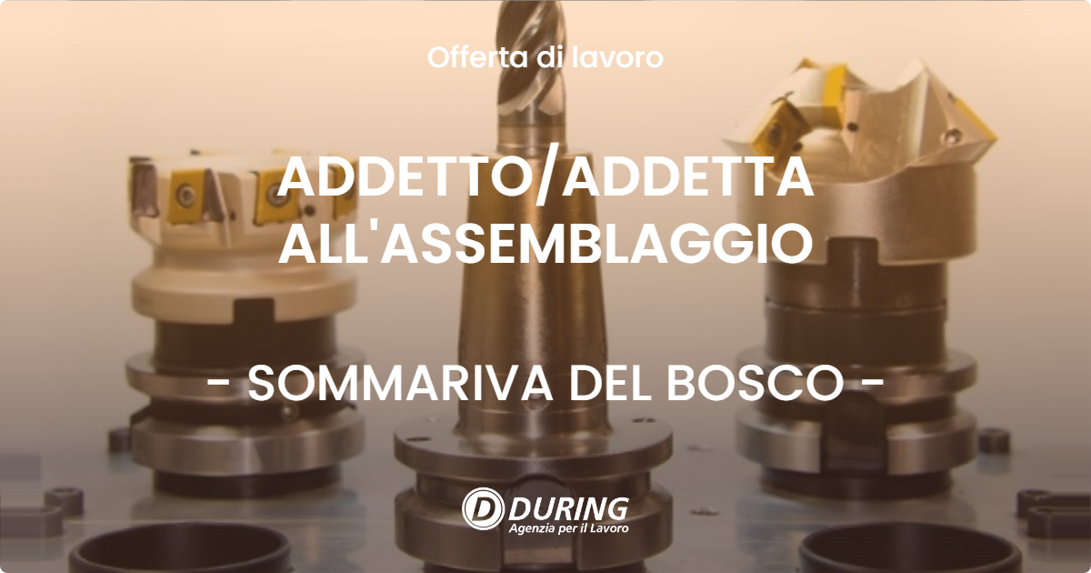 OFFERTA LAVORO - ADDETTO/ADDETTA ALL'ASSEMBLAGGIO - SOMMARIVA DEL BOSCO (CN)