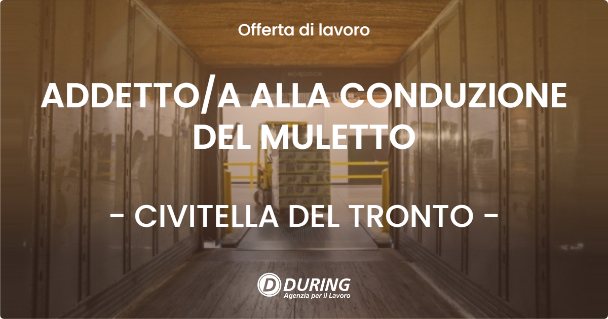 OFFERTA LAVORO - ADDETTO/A ALLA CONDUZIONE DEL MULETTO - CIVITELLA DEL TRONTO (TE)