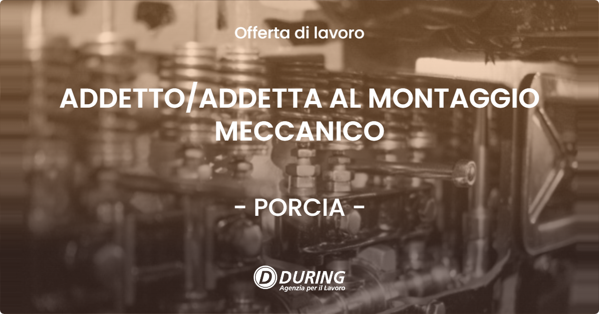 OFFERTA LAVORO - ADDETTO/ADDETTA AL MONTAGGIO MECCANICO - PORCIA (PN)