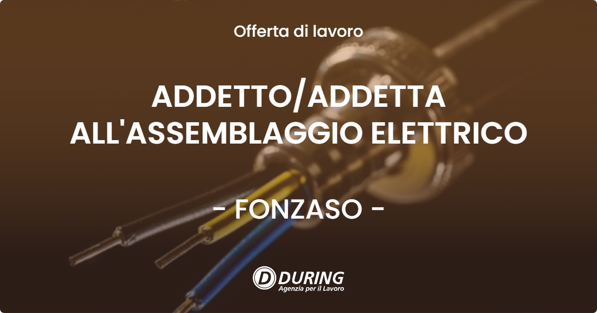 OFFERTA LAVORO - ADDETTO/ADDETTA ALL'ASSEMBLAGGIO ELETTRICO - FONZASO (BL)