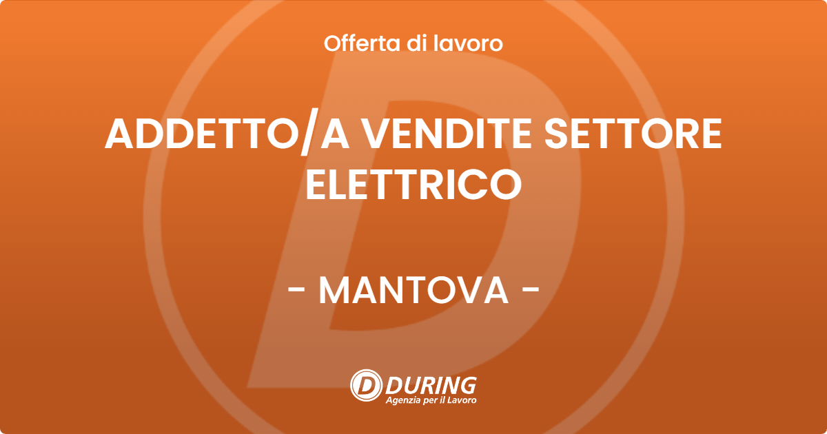 OFFERTA LAVORO - ADDETTO/A VENDITE SETTORE ELETTRICO - MANTOVA (MN)