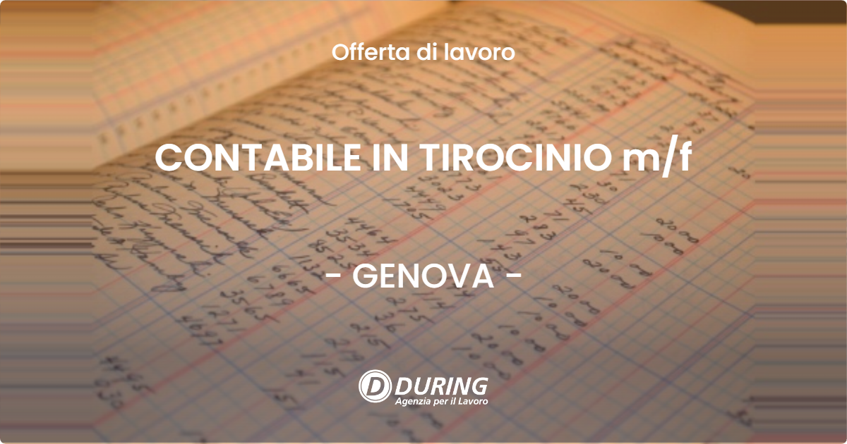 OFFERTA LAVORO - CONTABILE IN TIROCINIO m/f - GENOVA (GE)