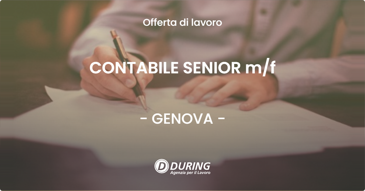 OFFERTA LAVORO - CONTABILE SENIOR m/f - GENOVA (GE)
