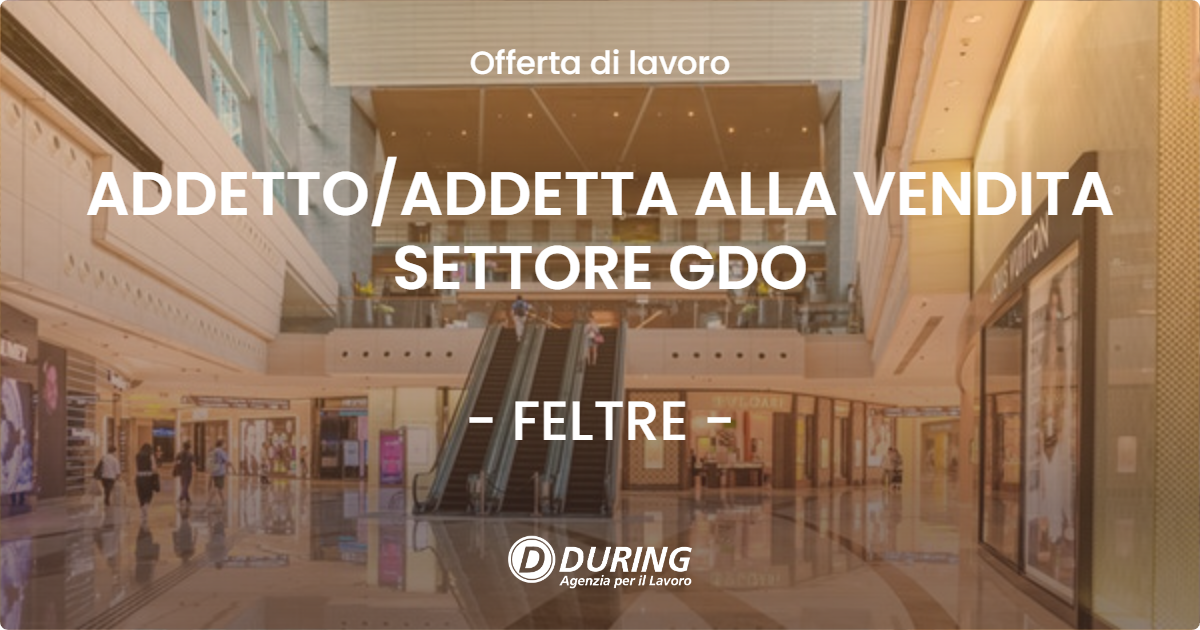 OFFERTA LAVORO - ADDETTO/ADDETTA ALLA VENDITA SETTORE GDO - FELTRE (BL)
