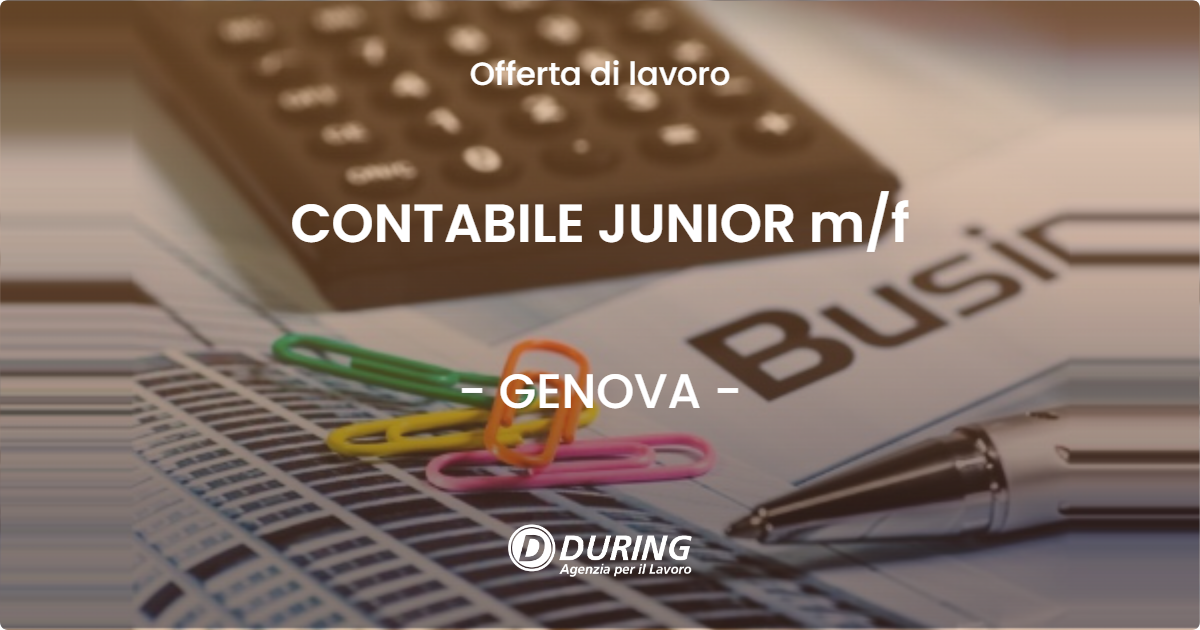OFFERTA LAVORO - CONTABILE JUNIOR m/f - GENOVA (GE)