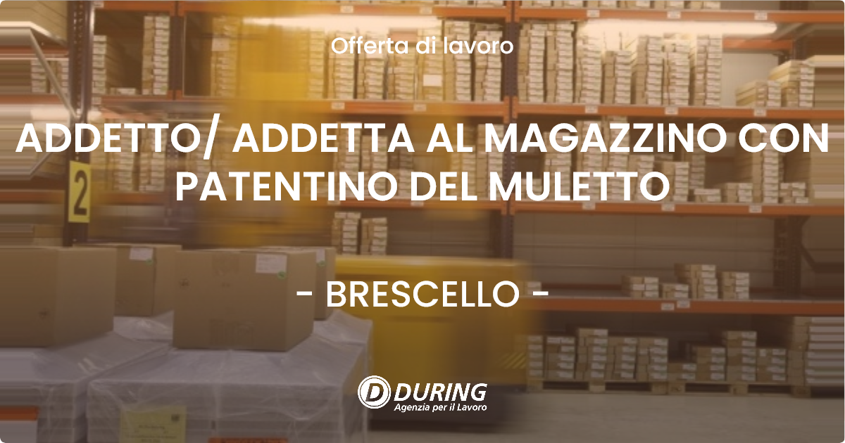 OFFERTA LAVORO - ADDETTO/ ADDETTA AL MAGAZZINO CON PATENTINO DEL MULETTO - BRESCELLO (RE)