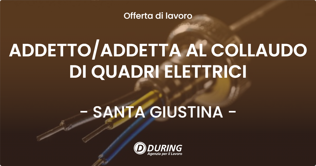 OFFERTA LAVORO - ADDETTO/ADDETTA AL COLLAUDO DI QUADRI ELETTRICI - SANTA GIUSTINA (BL)