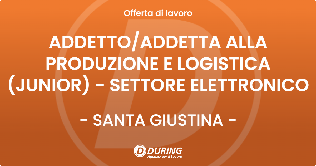 OFFERTA LAVORO - ADDETTO/ADDETTA ALLA PRODUZIONE E LOGISTICA (JUNIOR) - SETTORE ELETTRONICO - SANTA GIUSTINA (BL)