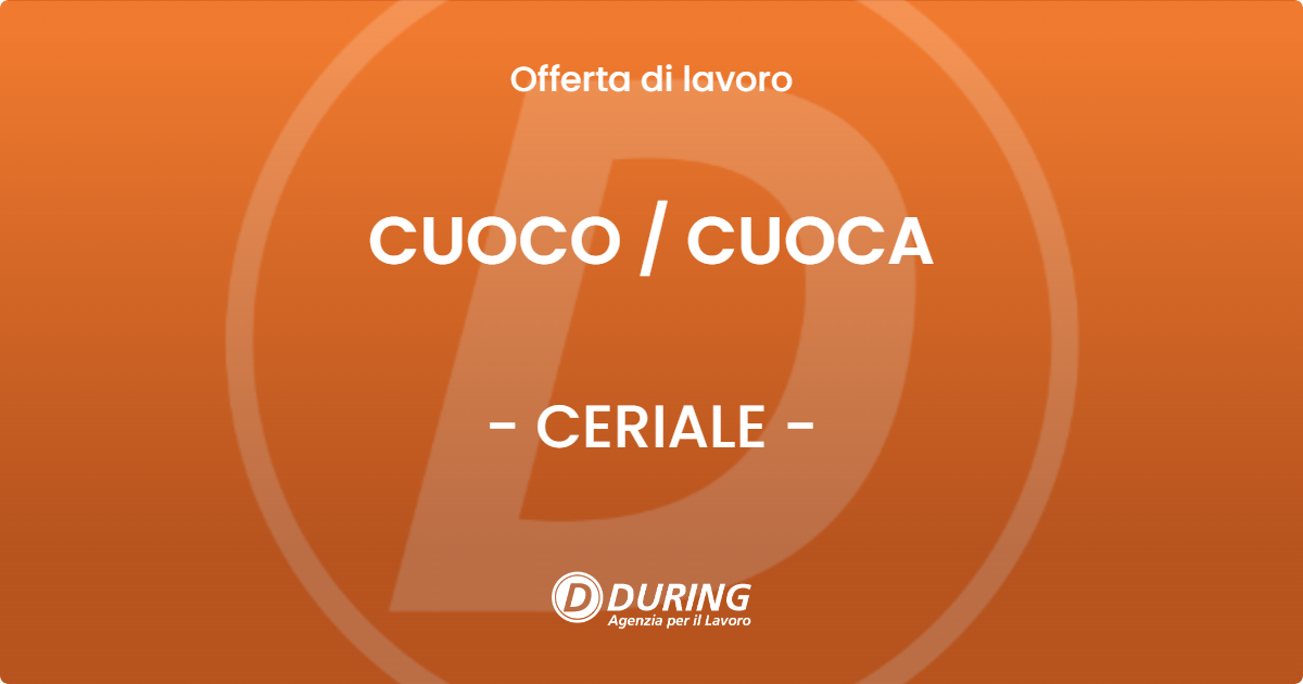 OFFERTA LAVORO - CUOCO / CUOCA - CERIALE (SV)