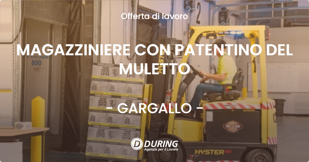 OFFERTA LAVORO - MAGAZZINIERE CON PATENTINO DEL MULETTO - GARGALLO (NO)