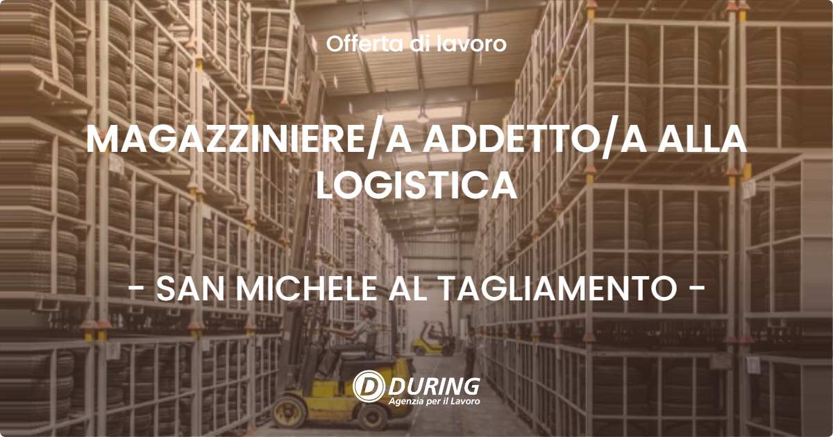 OFFERTA LAVORO - MAGAZZINIERE/A ADDETTO/A ALLA LOGISTICA - SAN MICHELE AL TAGLIAMENTO (VE)