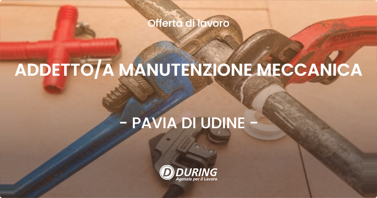 OFFERTA LAVORO - ADDETTOA MANUTENZIONE MECCANICA - PAVIA DI UDINE