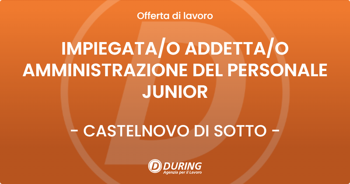 OFFERTA LAVORO - IMPIEGATA/O ADDETTA/O AMMINISTRAZIONE DEL PERSONALE JUNIOR - CASTELNOVO DI SOTTO (RE)