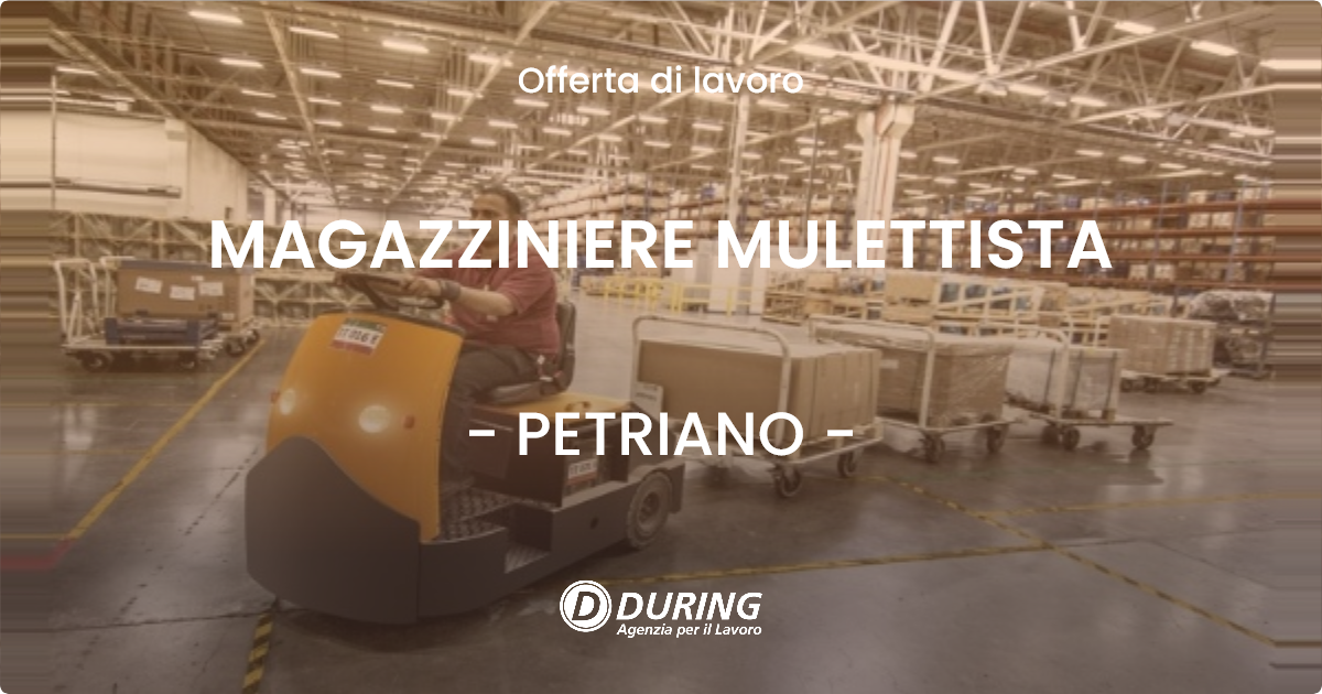 OFFERTA LAVORO - MAGAZZINIERE MULETTISTA - PETRIANO (PU)