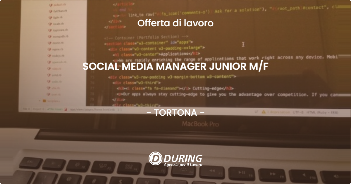 OFFERTA LAVORO - SOCIAL MEDIA MANAGER JUNIOR M/F - TORTONA (AL)