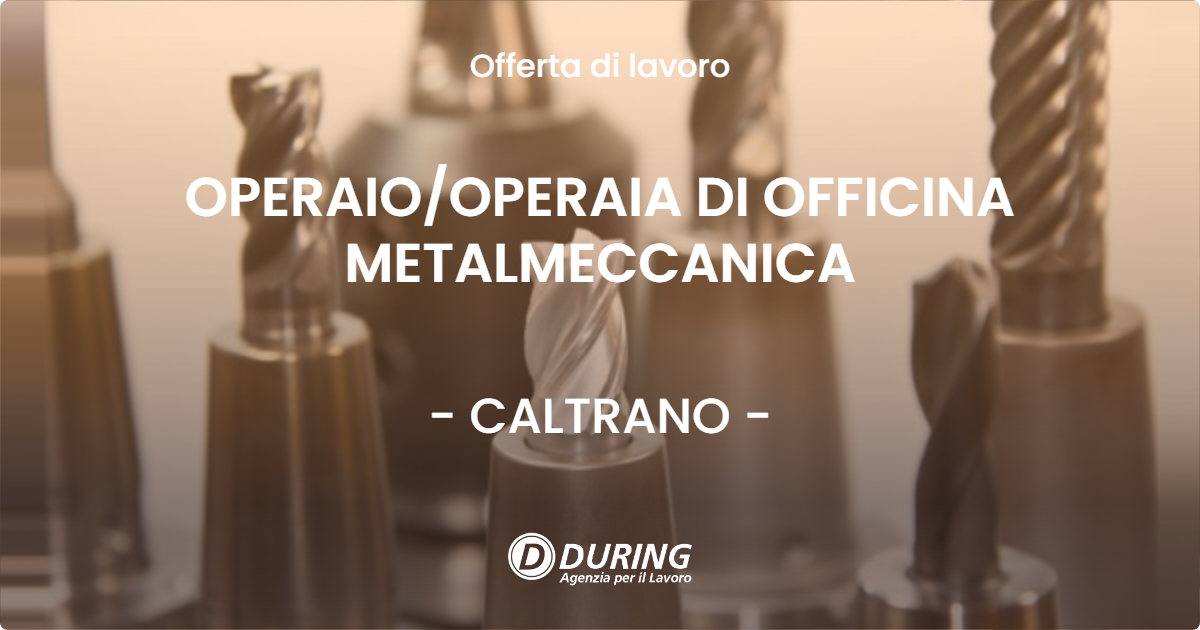 OFFERTA LAVORO - OPERAIOOPERAIA DI OFFICINA METALMECCANICA - CALTRANO