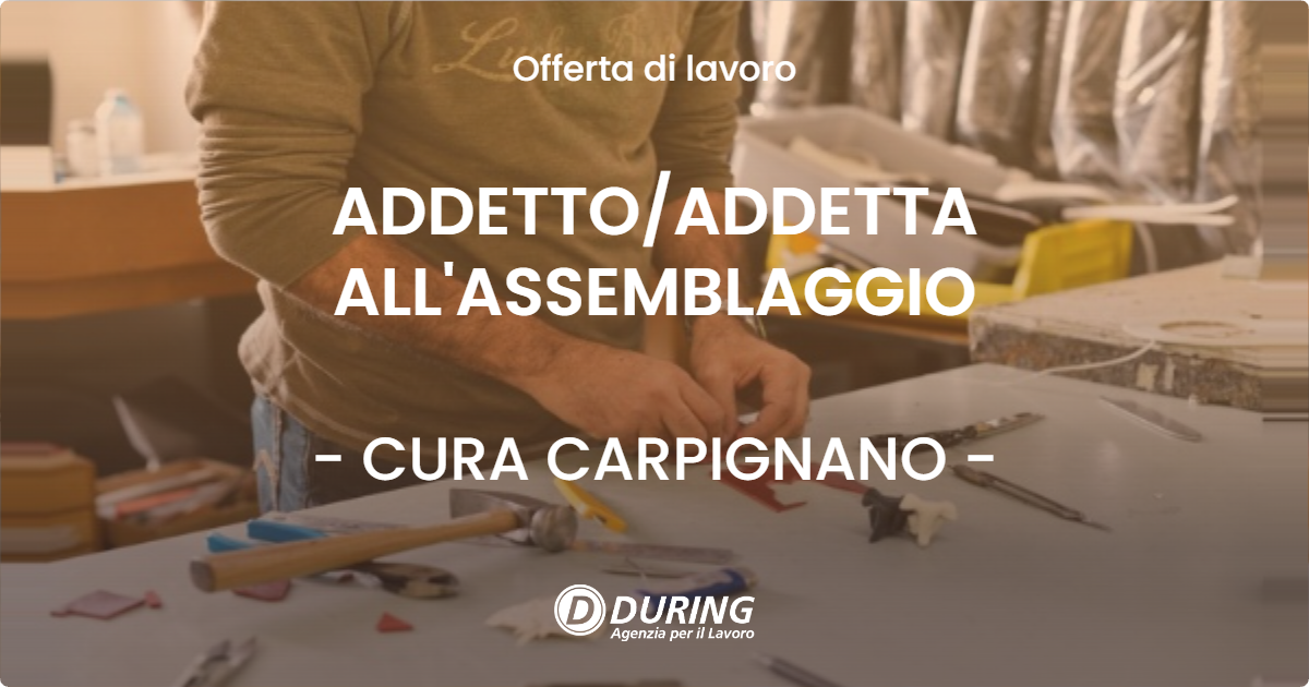 OFFERTA LAVORO - ADDETTO/ADDETTA ALL'ASSEMBLAGGIO - CURA CARPIGNANO (PV)