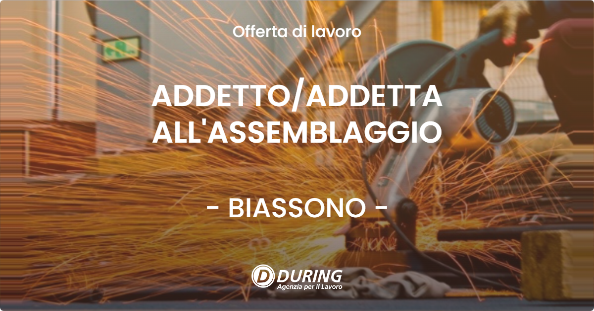 OFFERTA LAVORO - ADDETTOADDETTA ALL'ASSEMBLAGGIO - BIASSONO
