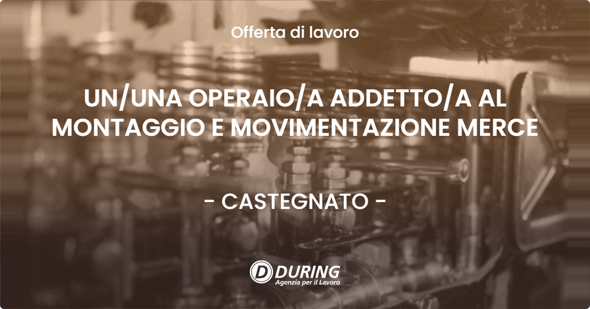 OFFERTA LAVORO - UNUNA OPERAIOA ADDETTOA AL MONTAGGIO E MOVIMENTAZIONE MERCE - CASTEGNATO