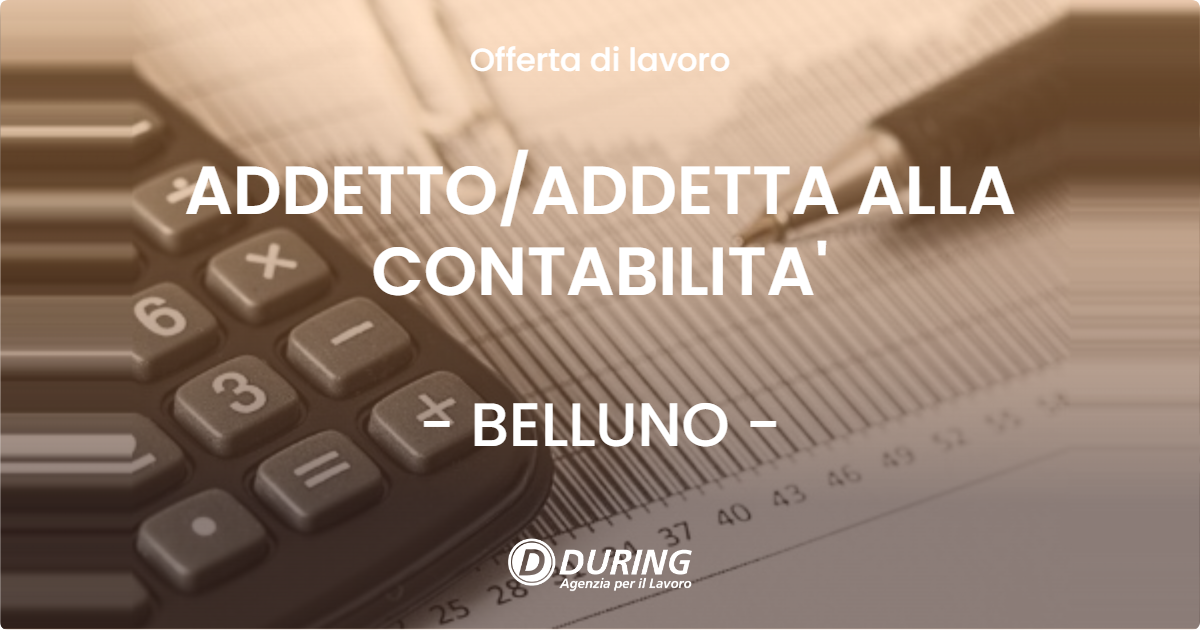 OFFERTA LAVORO - ADDETTO/ADDETTA ALLA CONTABILITA' - BELLUNO (BL)
